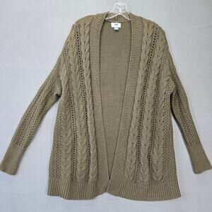 Old Navy Green Olive Cardigan Sweater Open Front Cable Knit Long Sleeves Women S